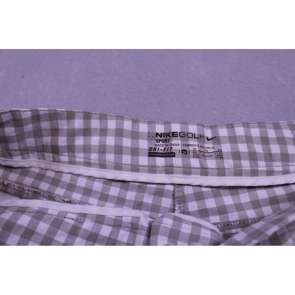 Nike Golf Sport Dri-FIT Gingham Shorts Tan White Womens Size 16 Plaid Check